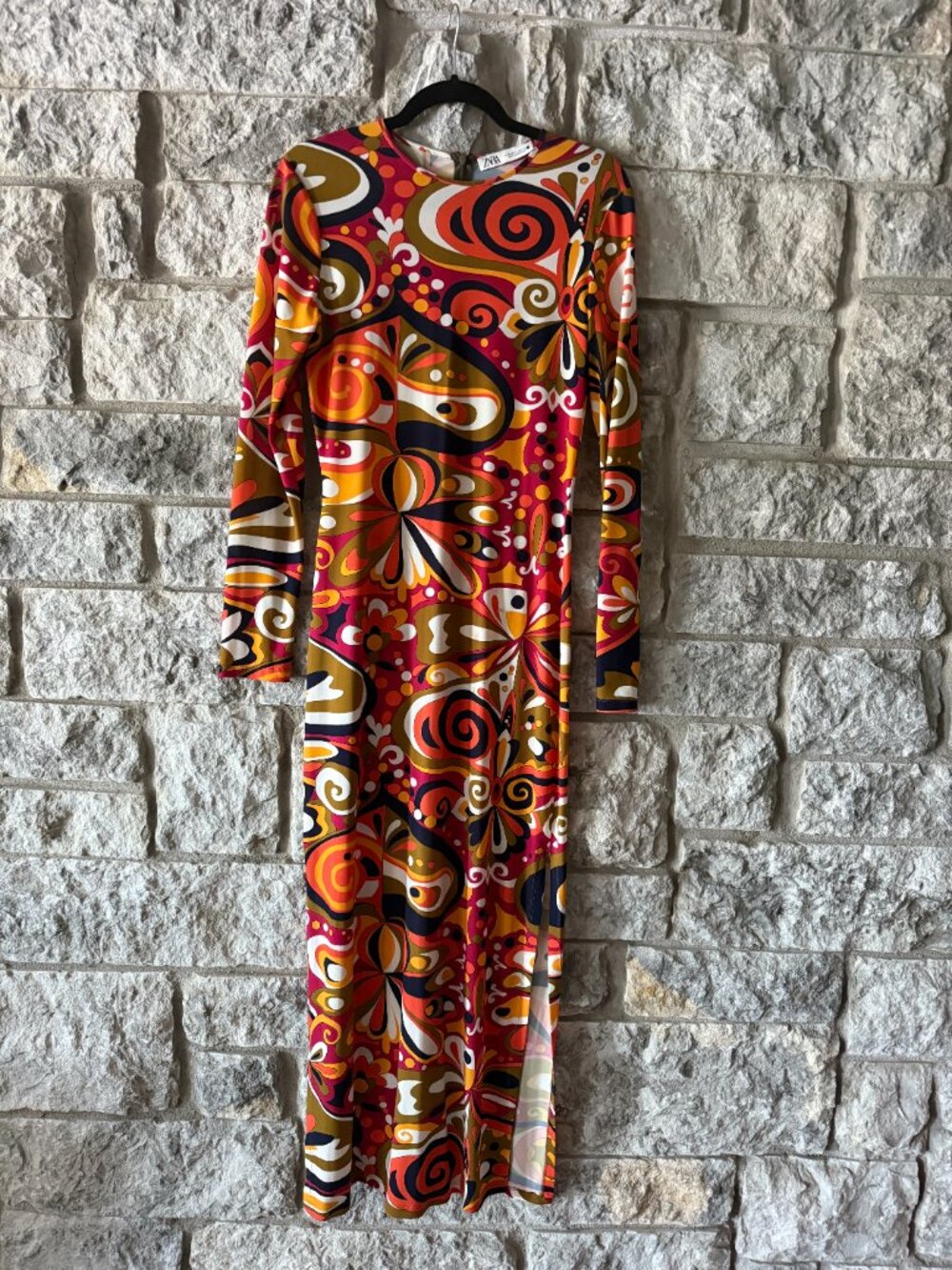 Mod/Retro Printed Side Slits Dress - Size: M